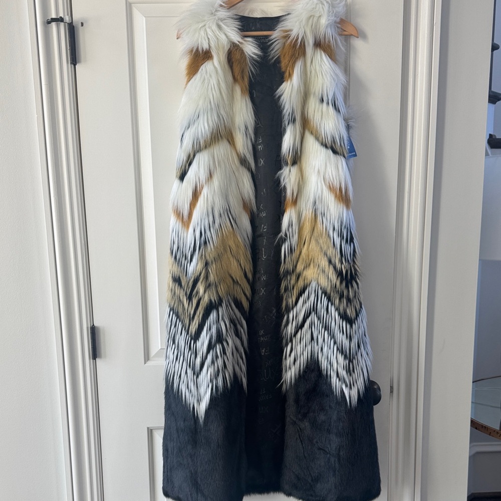Chic Faux Fur Chevron Vest